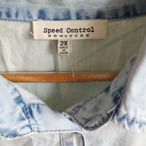 Speed Control Acid Wash Long Sleeve Dress - Size 2X - Picture 2 of 7